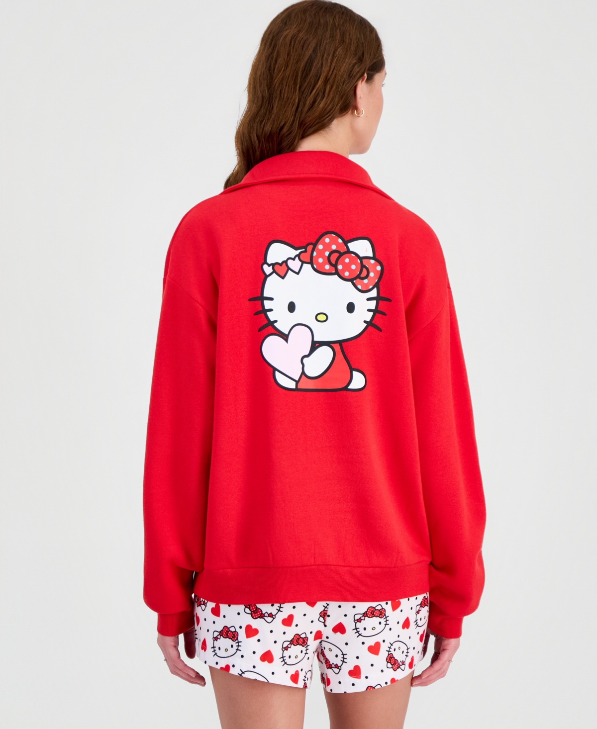 Love Tribe Juniors' Hello Kitty Valentine's Day Quarter-Zip Fleece Sweatshirt