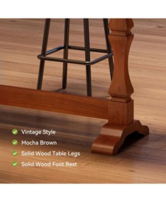 Bar Height Table, Small Pub Table with Solid Wood Base, Mocha Brown