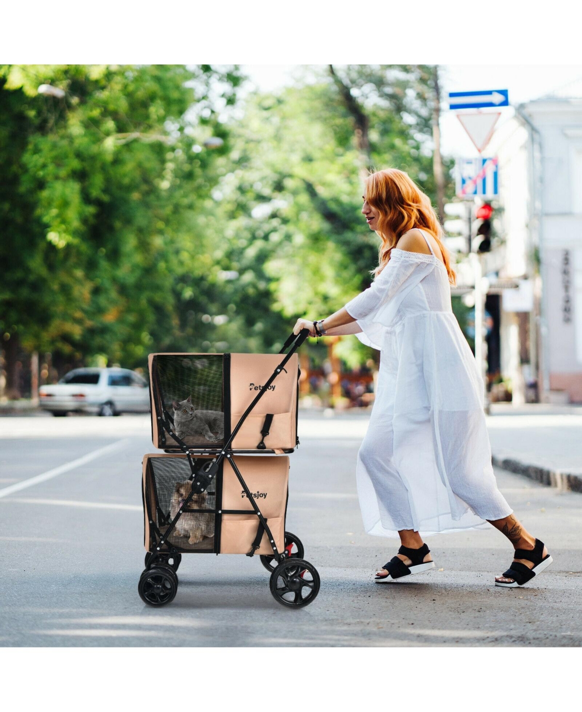 Sugift 4-in-1 Double Pet Stroller with Detachable Carrier and Travel Carriage