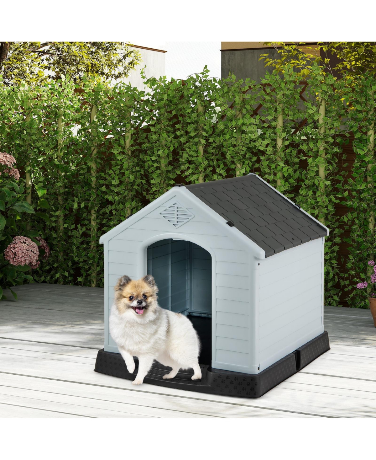 Sugift Dog House for Small Dogs Waterproof Plastic with Elevated Floor