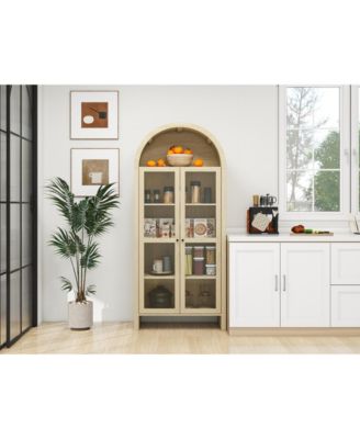 70.28" Tall Arched Kitchen Pantry with Adjustable Shelves, Farmhouse Storage Cabinet for Kitchen and Dining Room