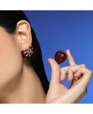 Women's The Strawberry Stud Earrings - Berry Red & California Gold