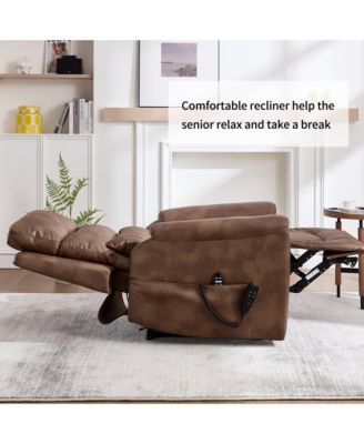 Single Piece Faux Leather Dual Motor Infinite Position Power Lift 8-Point Vibration Massage Lumbar Heating Recliner Chair