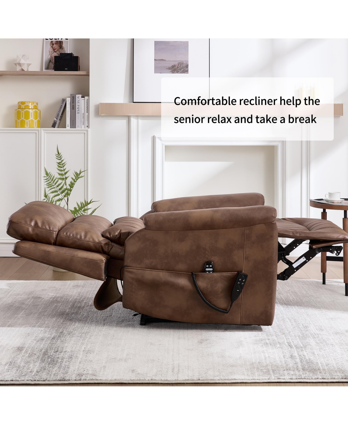 Boyel Living Faux Leather Dual Motor Infinite Position Up to 350 Lbs Power Lift Recliner Chair with 8-Point Vibration Massage and Lumbar