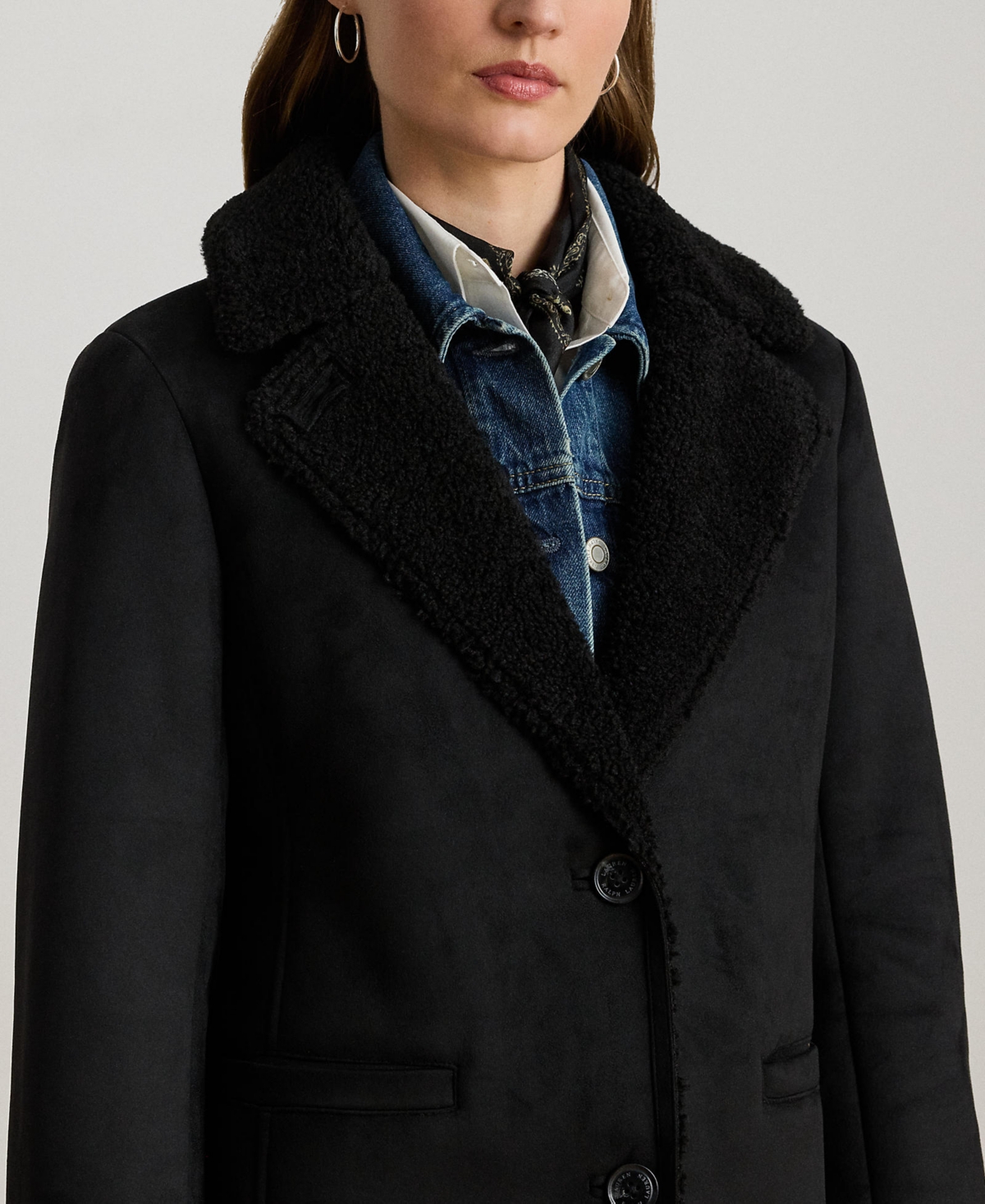 Lauren Ralph Women's Lapel Collar Shearling Jacket