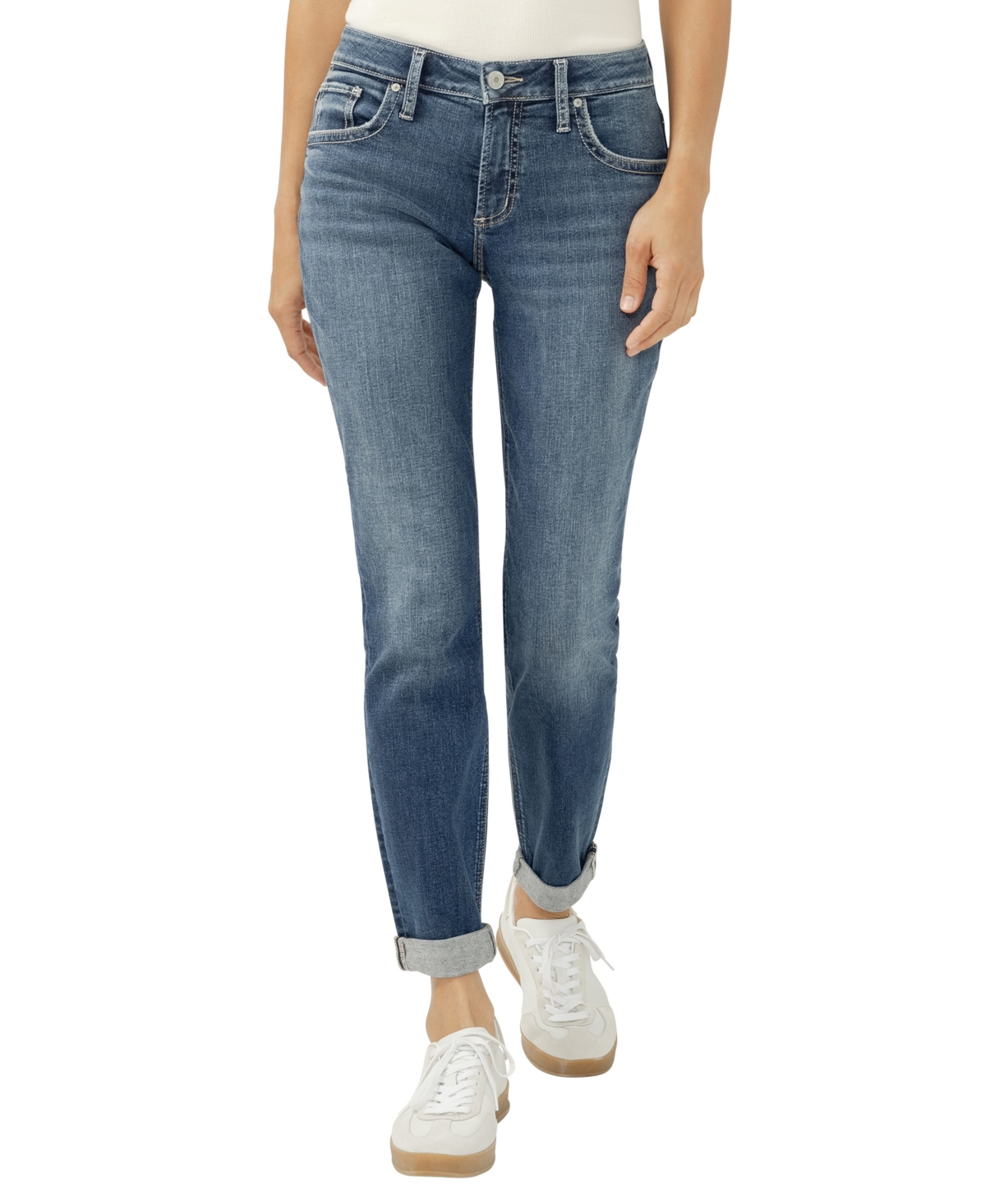 Silver Jeans Co. Women's Boyfriend Mid Rise Slim Leg Jeans In Blue