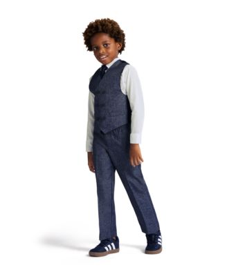 Toddler and Little Boys Shirt, Windowpane Vest, Pants & Neck Tie Set, 4 piece