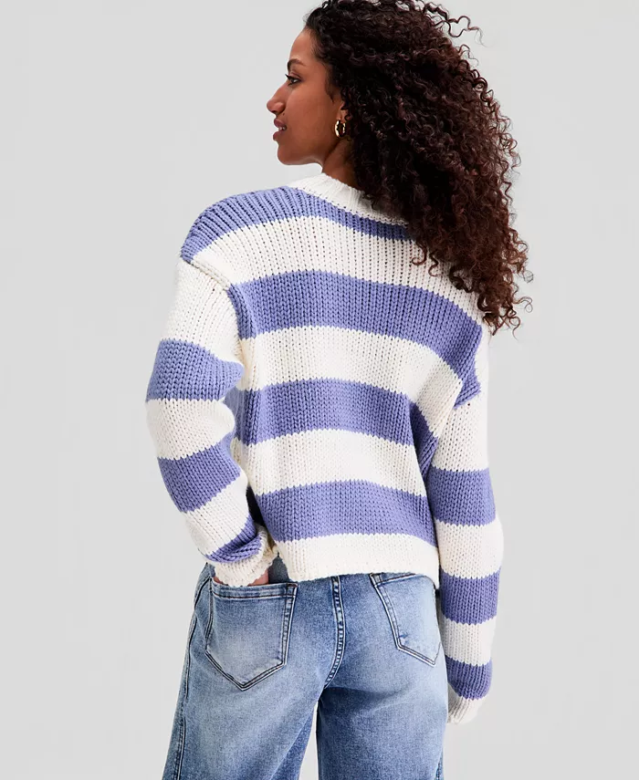 Women's Drop Shoulder Striped Sweater - thumbnail 7