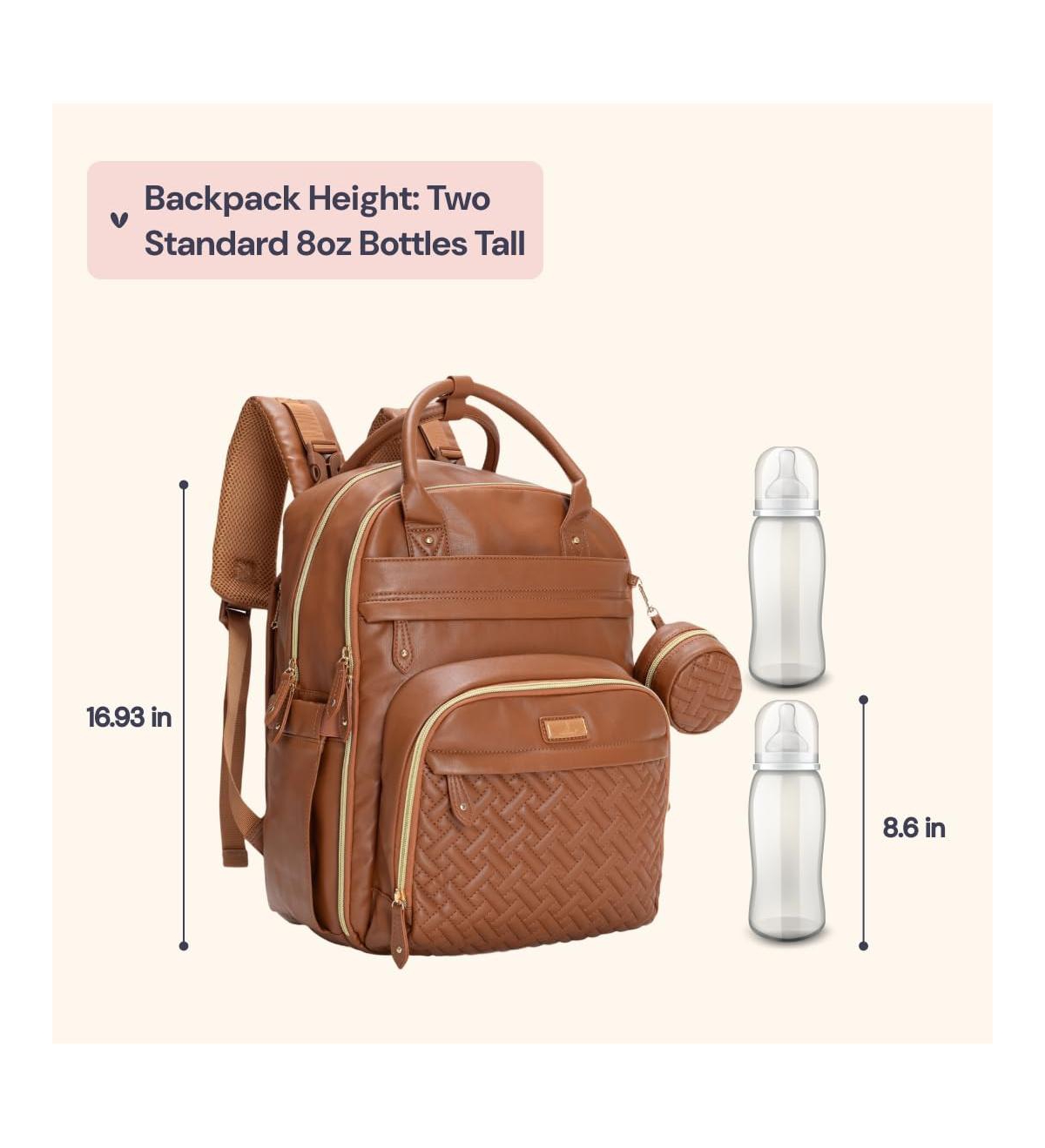 BabbleRoo Kids Diaper Bag Backpack, Spacious & Stylish Leather Faux Changing Pad, Brown