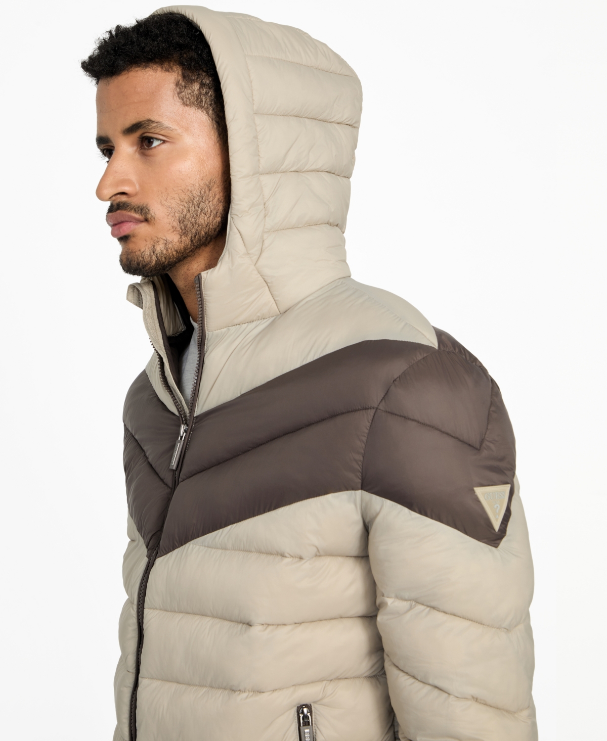 Guess Men's Color-block Puffer Jacket In Neutral