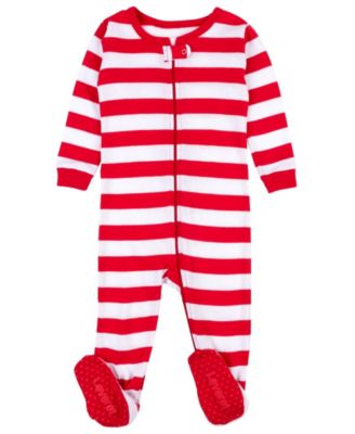 Baby Footed Cotton Striped Holiday Pajamas