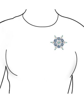 Large Multi Color Ice Blue Frozen Winter Flower Snowflake Brooch Pin Crystal Holiday Party Frozen Winter Rhodium Plated Alloy