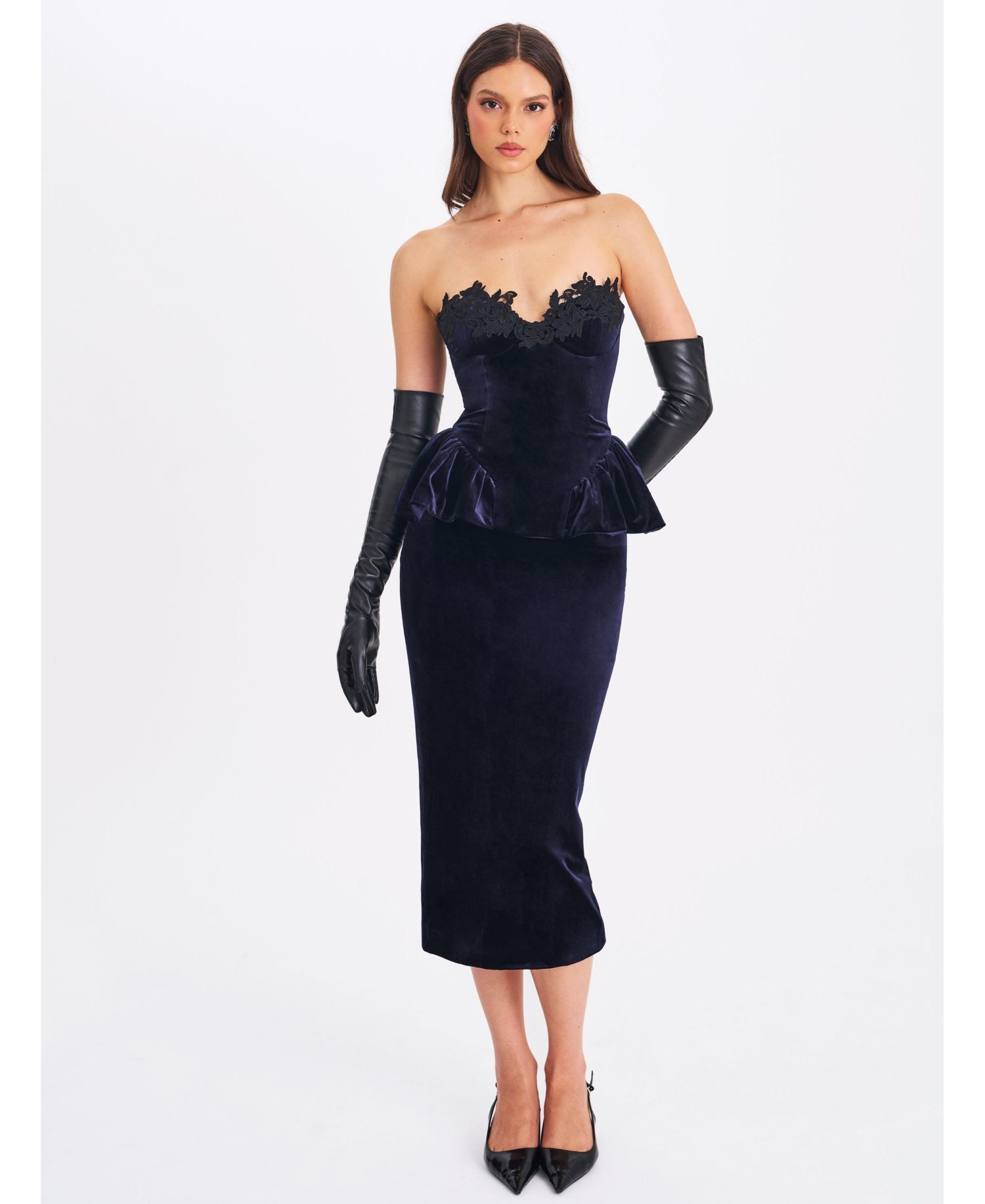 Women Pascha Black Lace Appliqu&eacute; Strapless Peplum Maxi Dress