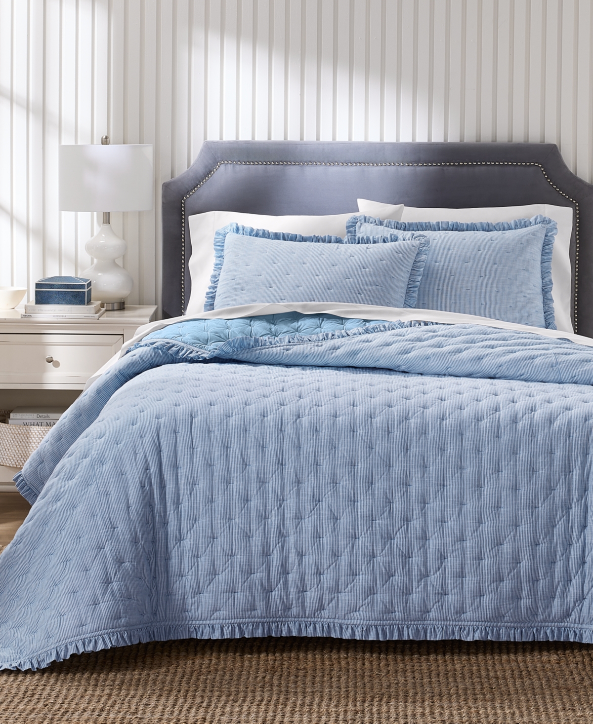 Charter Club Ruffle Pinstripe 3-Pc. Quilt Set, King, Macy's Exclusive