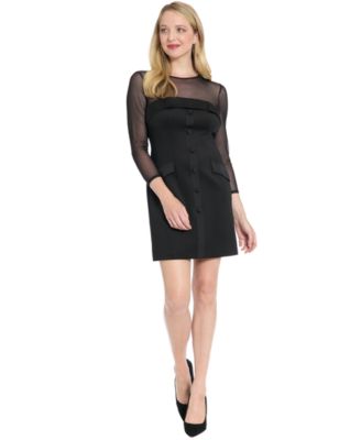 London Times - Women's Crewneck Tuxedo Illusion Dress