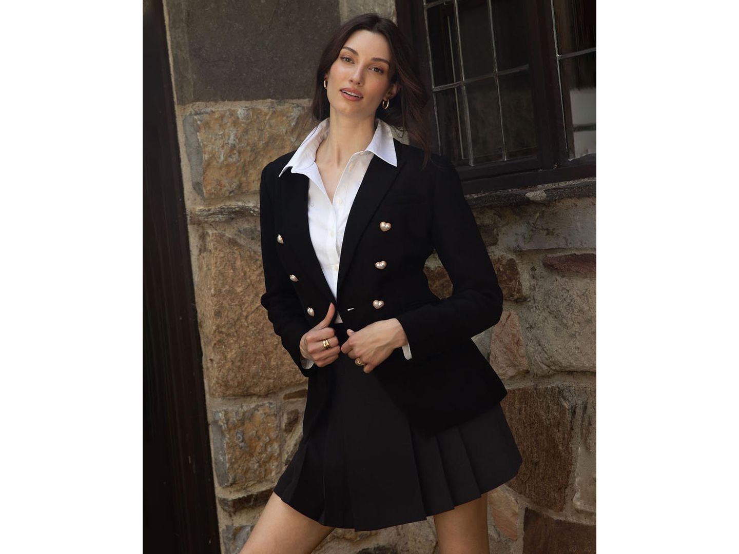 Женский пиджак CeCe Valentine's Double-Breasted Heart-Button-Up Blazer, цвет: Насыщенный чёрный — фото 5
