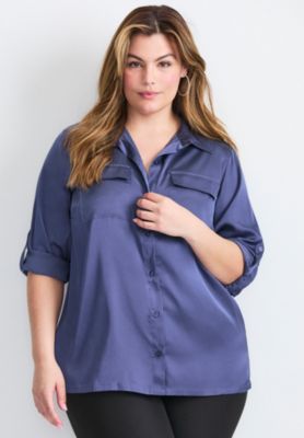 Women's Plus Size Sateen Utility Shirt