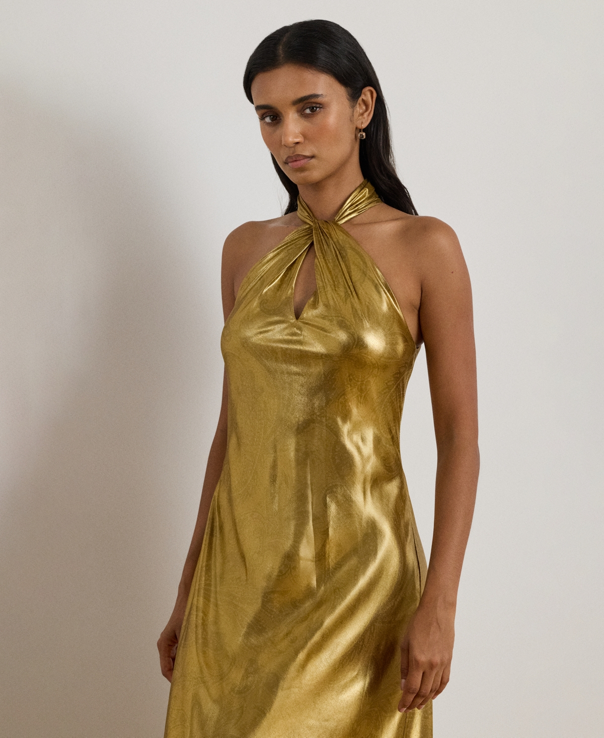 Ralph Lauren Women's Halter Neck Maxi Dress In Gold