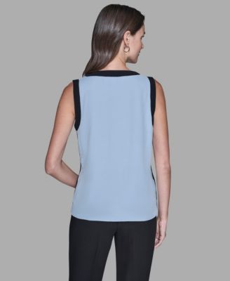 Women's Contrast Sleeveless V-Neck Top