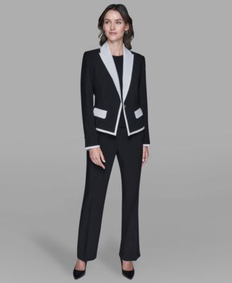 KARL LAGERFELD PARIS - Women's Contrast Cropped Lapel Collar Jacket