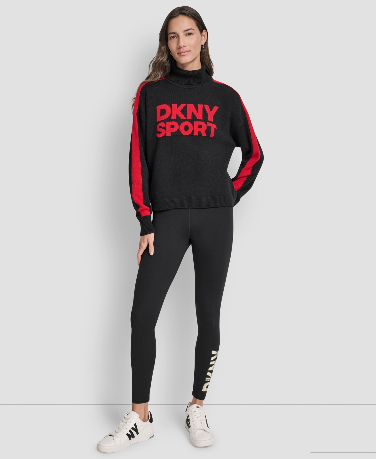 Dkny Women's Long-sleeve Jacquard Logo Sweater In Black