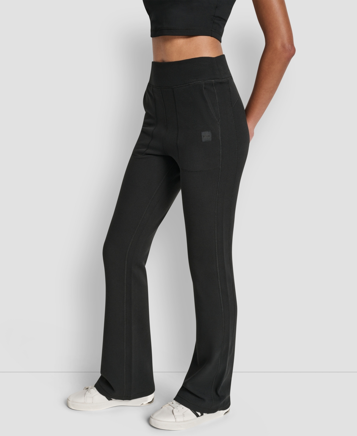 Dkny Women's Thermal High Waist Flare Pants In Black