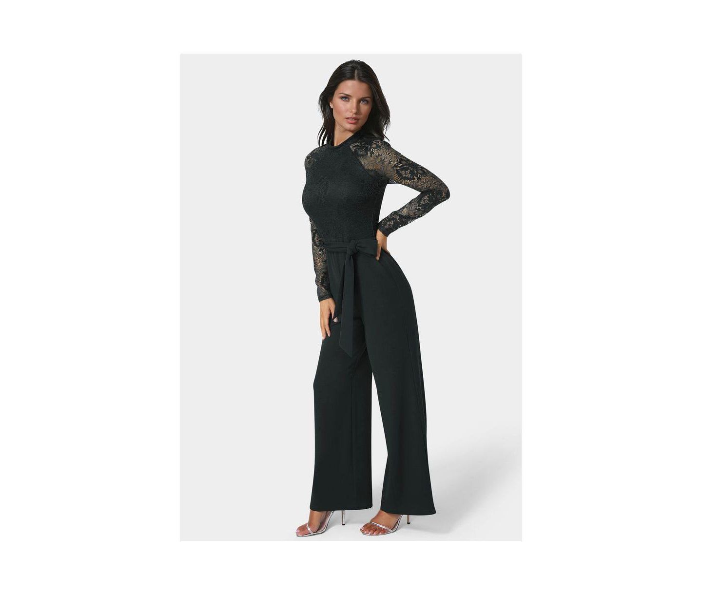 Женский комбинезон Bebe Lace and Bodice Straight Leg Jumpsuit, цвет: Чёрный — фото 3