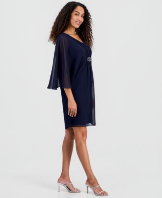 Women's Solid Chiffon Dolman-Sleeve Dress