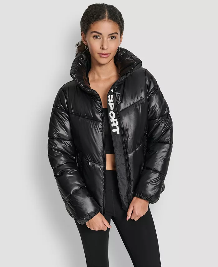Women's Quilted Puffer Interior Placket Logo Jacket