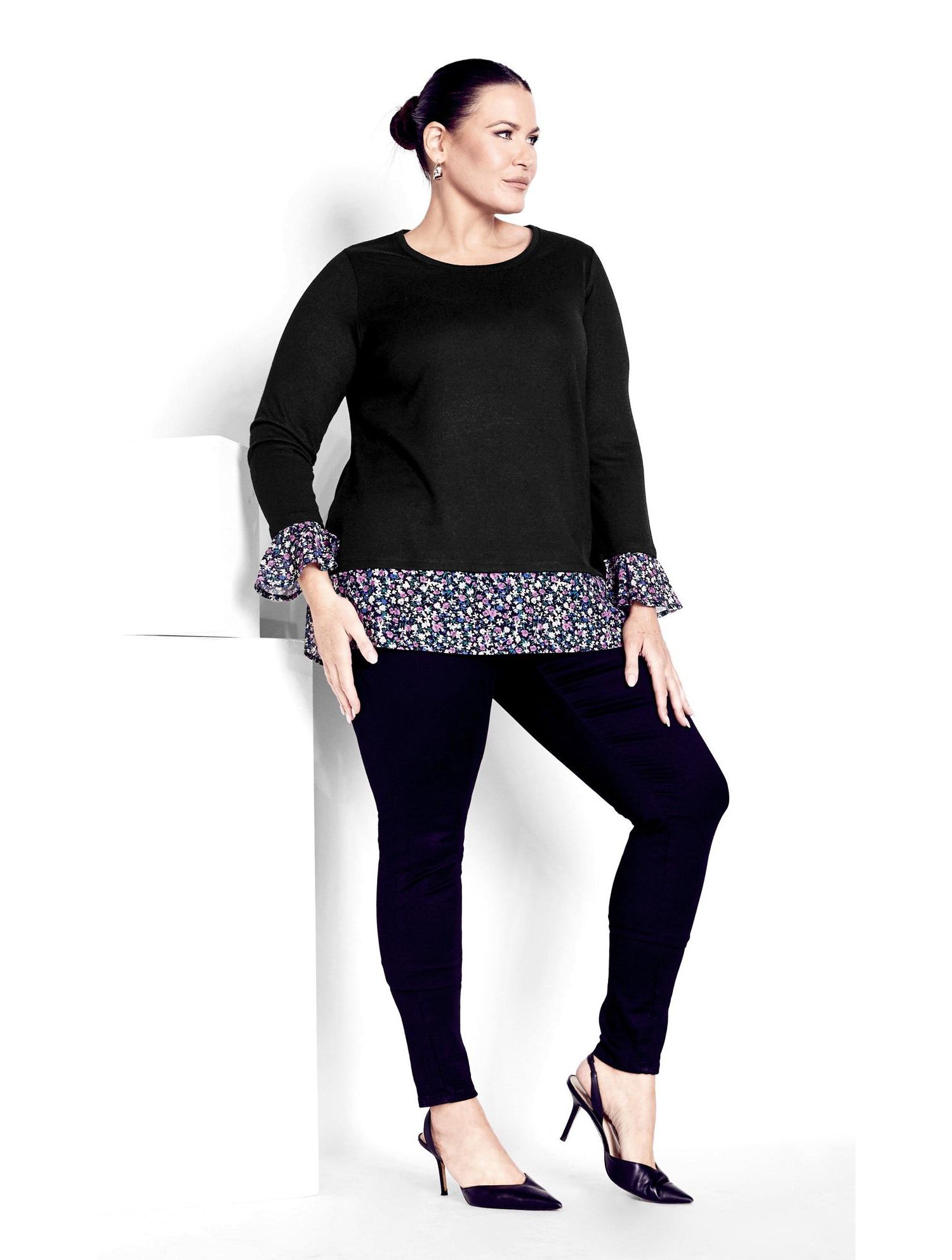 Women's Plus Size Hacci Chiffon Print Top