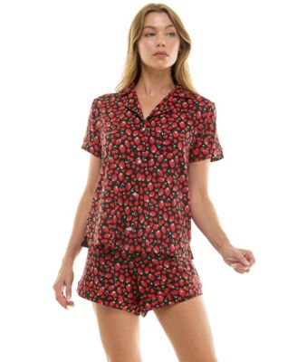 Women's Short-Sleeve Notch Collar and Shorts Set