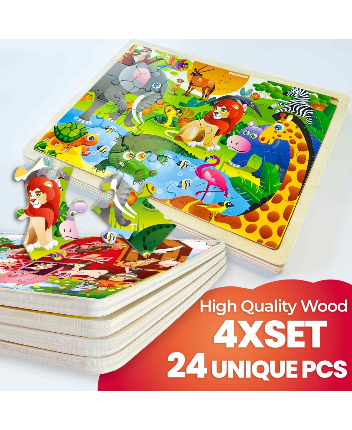 Quokka 4SET 24 Pcs Wooden Puzzles for Kids Ages 4-6