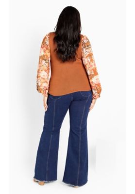 Women's Plus Size May Contrast Floral Sleeve Sweater