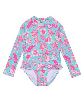 Little Girls Tropical Glow Recycled Leg Frill Surf Suit