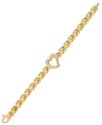 Diamond Open Heart XO Link Bracelet (1/3 ct. t.w.) in 14k Gold Over Sterling Silver