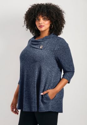 Plus Size Miley Rib Hacci Button Women's Tunic