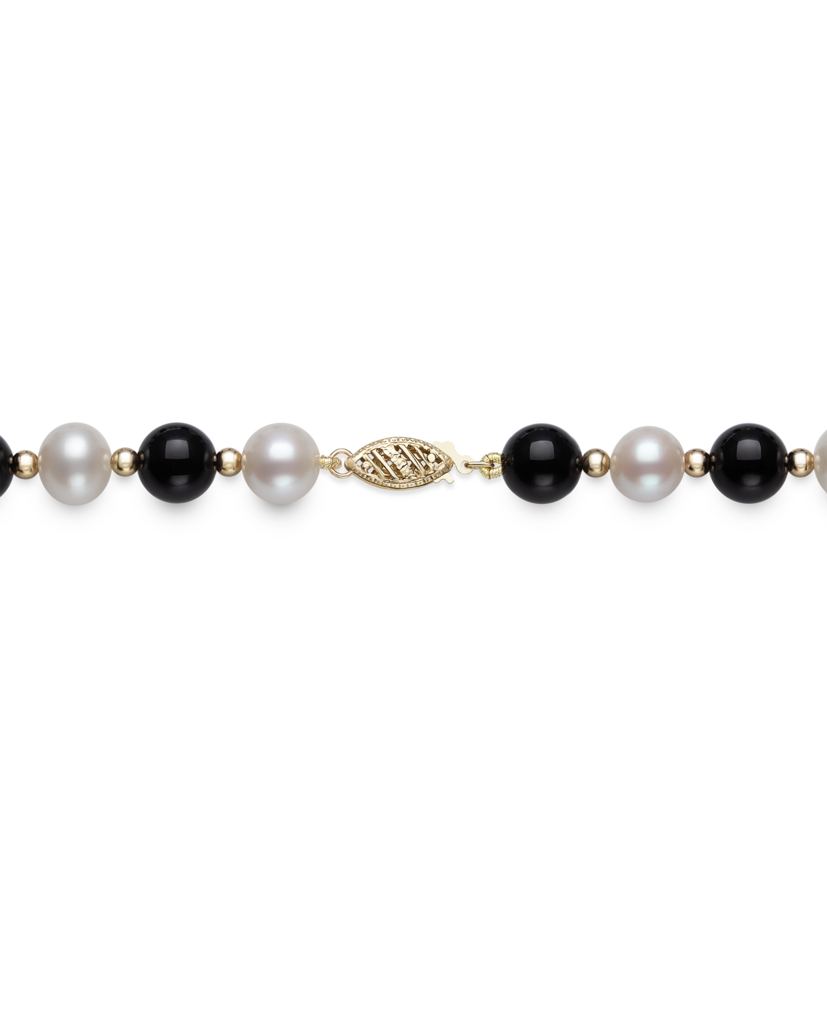 Macy's Freshwater Pearl (7.5-8.5mm), Black Onyx and Gold Bead Necklace in 10k Yellow Gold