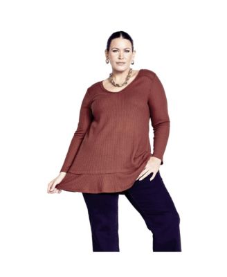 Women's Plus Size Waffle Ruffle Tunic