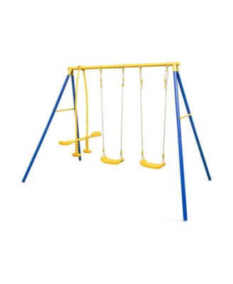 Metal Swing Set for Backyard with 2 Swing Seats and 2 Glider Seats