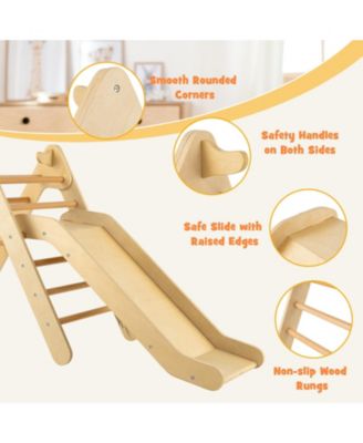 2-in-1 Wooden Triangle Climber Set with Gradient Adjustable Slide