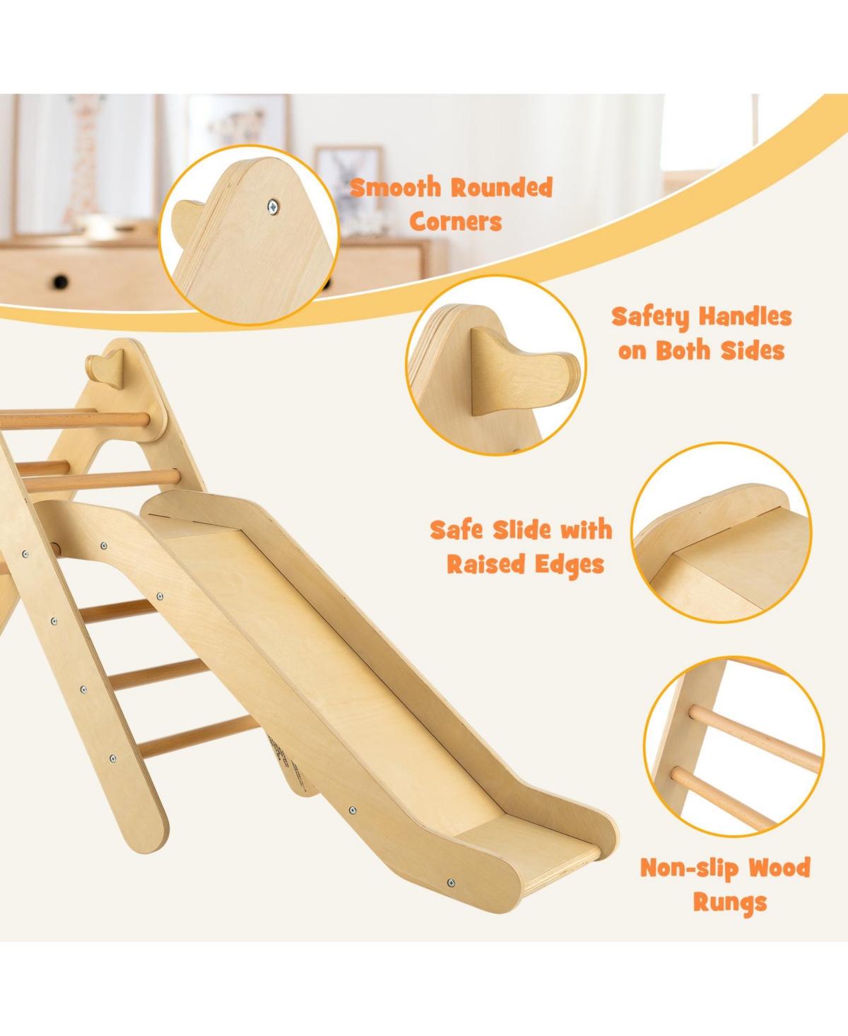 Skonyon 2-in-1 Wooden Triangle Climber Set with Gradient Adjustable Slide