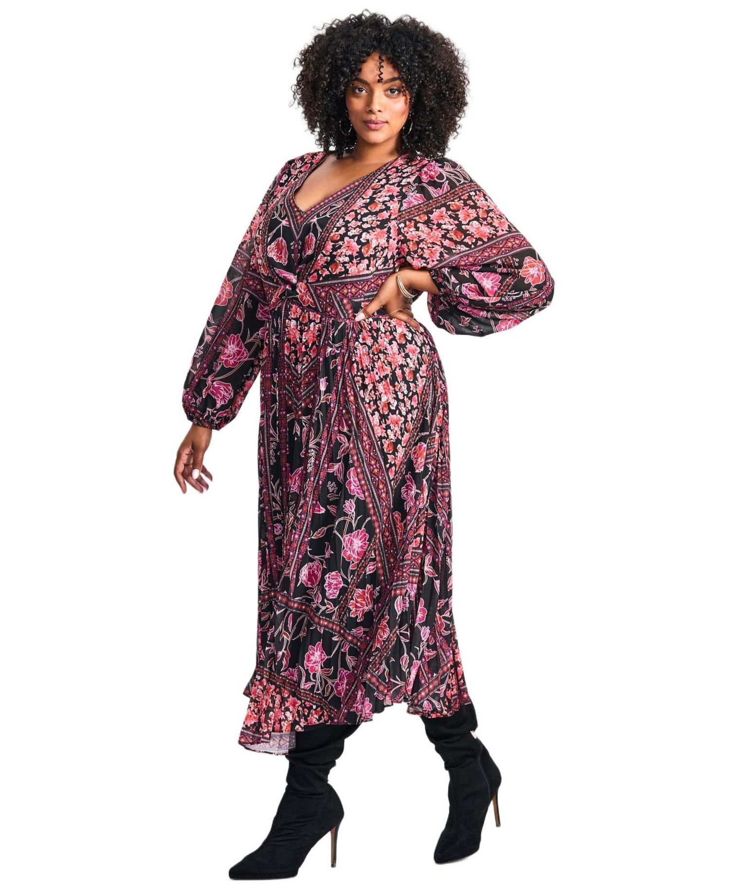 Women's Plus Size Harmony Twist Front Pleated Dress