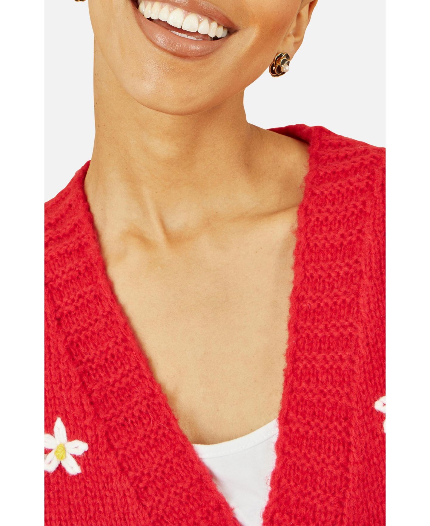 Женский кардиган Yumi Hand Embroidered Chunky Knitted, цвет: Красный — фото 4
