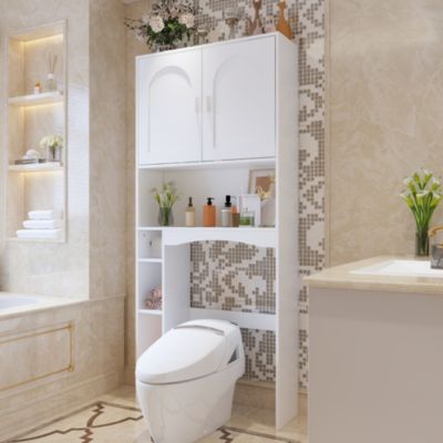 Toilet Storage Bathroom Space Saver with Doors Cabinet, Open Shelves