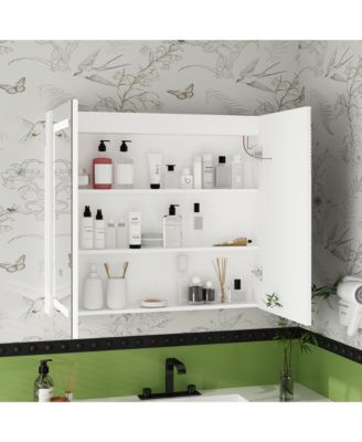 Bathroom Wall Cabinet with Mirror, Dimmable Lights, Frameless Surface Mount