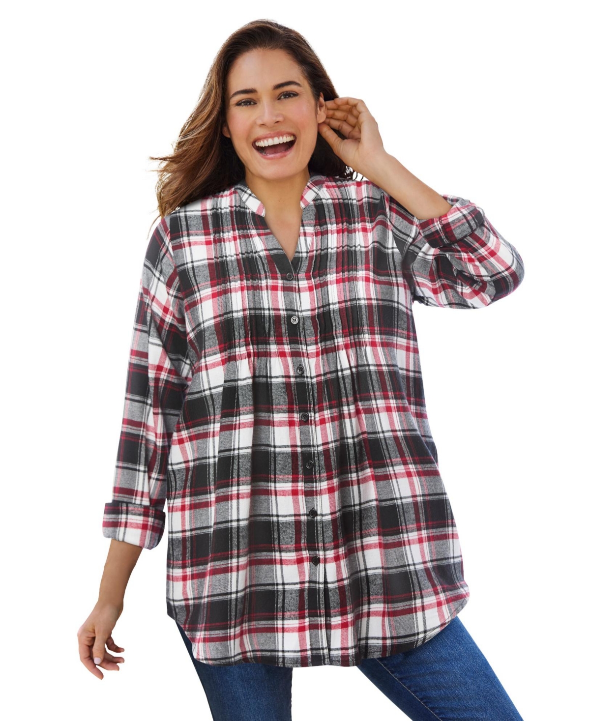Woman Within Women's Pintucked Flannel Shirt