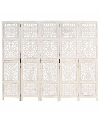 Hand carved 5-Panel Room Divider White 78.7"x65" Solid Mango Wood