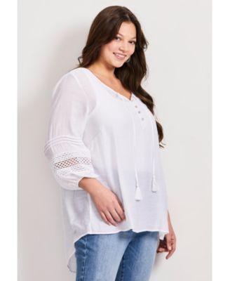 Women's Pintuck Lace Peasant Top