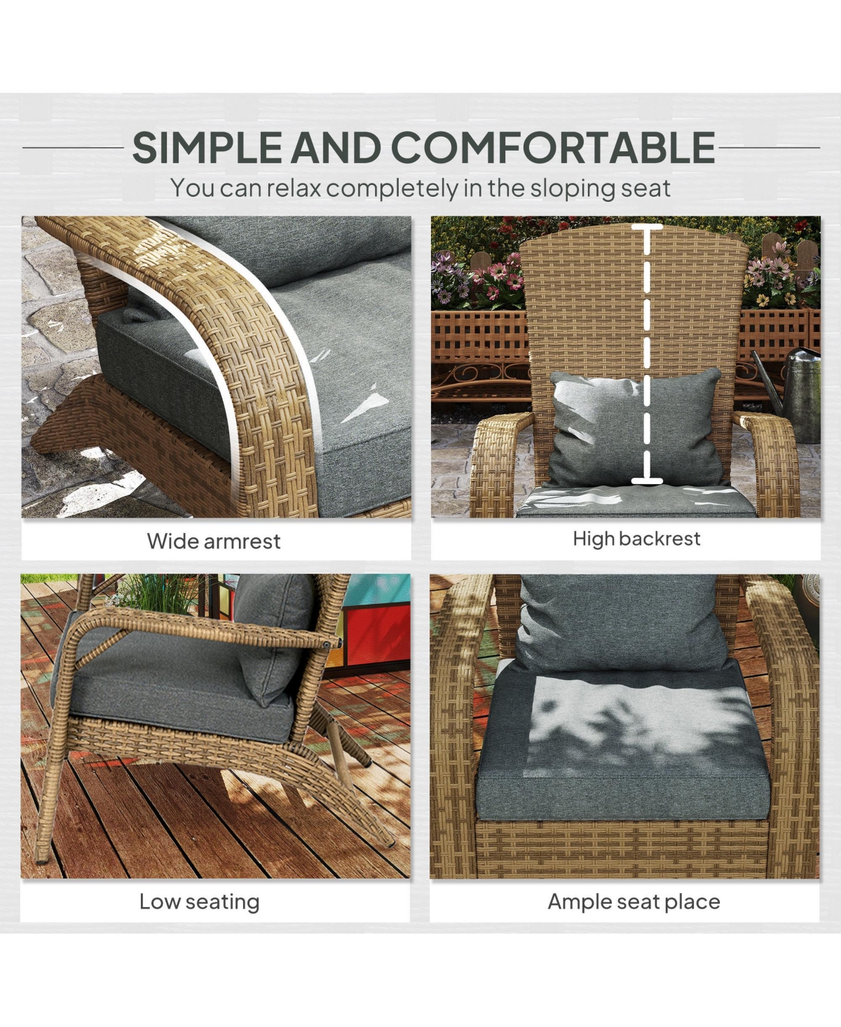 Outsunny Pe Rat Adirondack Lounge Patio Fire Pit Chair, Mixed