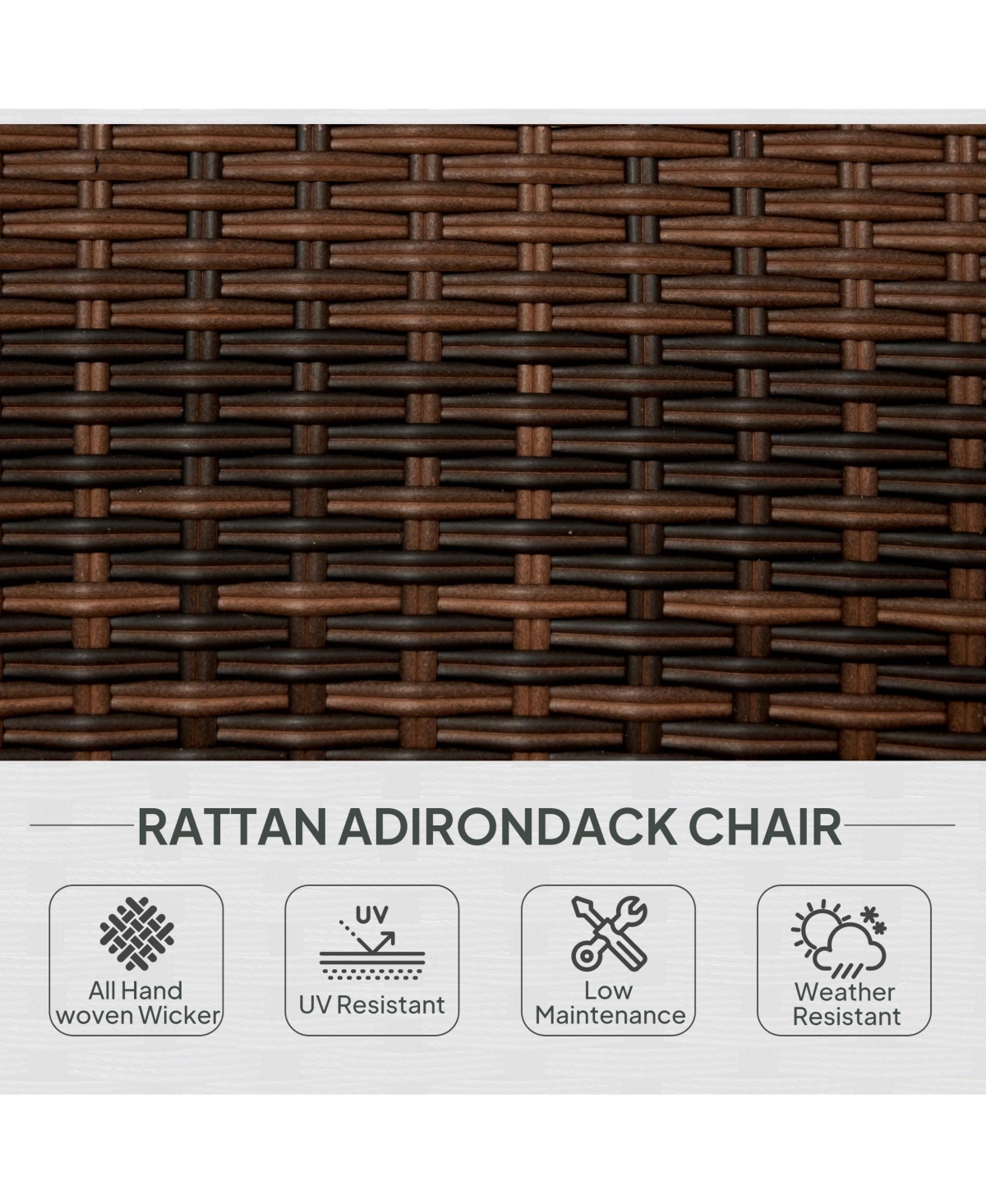 Outsunny Patio Wicker Adirondack Chair, Outdoor All-Weather Rattan Fire Pit Chairs w/ Soft Cushions, Tall Curved Backrest, and Comfortable Armrest for